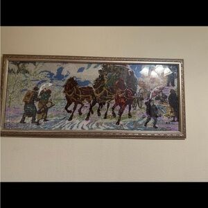 Framed Colorful Horse Carriage Illustration